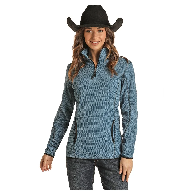 Powder River Outfiitters Ladies Indigo Knit Pullover Shirt 51-1046 Tight Sleeve Top