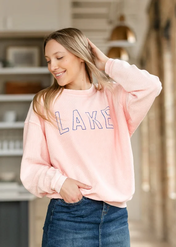 Lake Graphic Corded Crewneck Sweatshirt - FINAL SALE Hoodie with Hidden Zipper Minimalist Clean