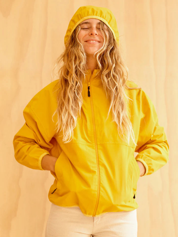 Cloud Forest Rain Jacket in Yellow Notch Collar Peter Pan Collar Cowl Neck