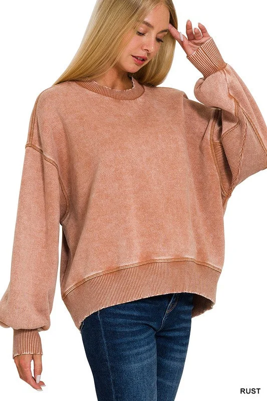 Movies And Chill Rust Acid Washed Pullover Plunging Neck Pullover