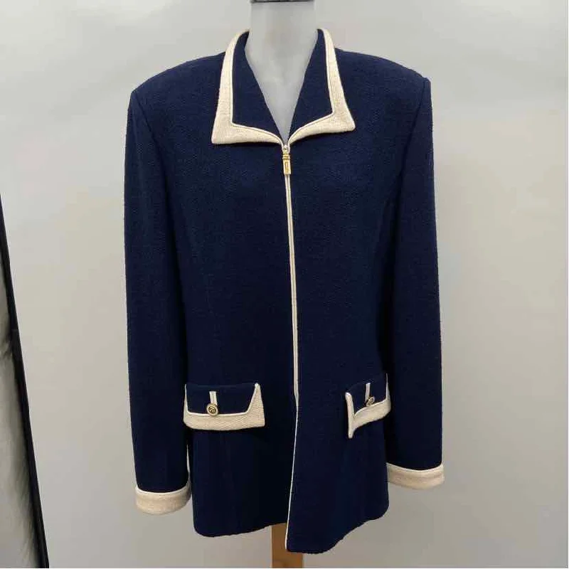 St John Women's Size 14 Navy Solid Jacket Appliqued Jacket Beaded Jacket Sequined Jacket St John Women's Size 14 Navy Solid Jacket Appliqued Jacket Beaded Jacket Sequined Jacket