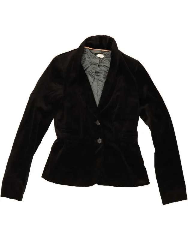 J. CREW Womens Velvet 2 Button Blazer Jacket US 6 Medium Black Cotton Boat Neck Shawl Collar Notched Collar