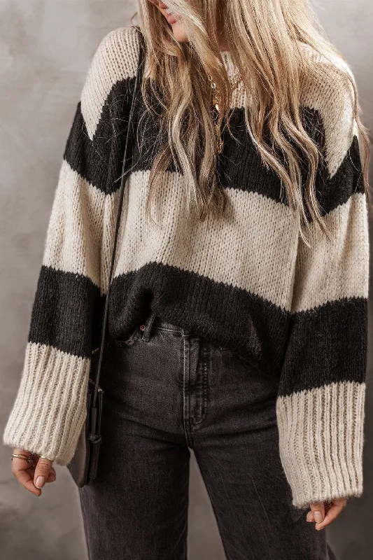 Brittany Color Block Round Neck Sweater Terry Terry Cloth Terry Knit