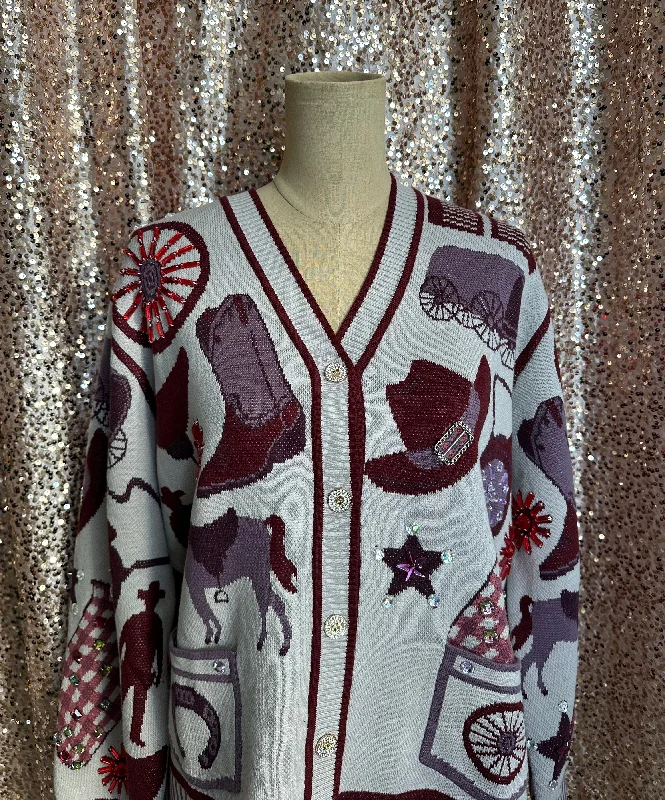 WHITE AND PURPLE WESTERN ICON CARDIGAN Stretchy Elastic Breathable