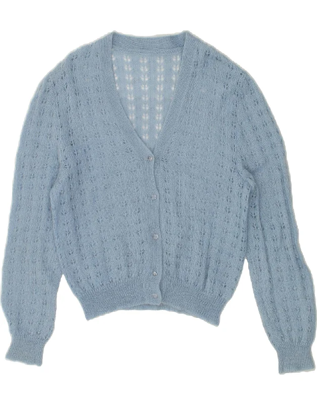 VINTAGE Womens Cardigan Sweater UK 12 Medium Blue Zippered Buttoned Snapped