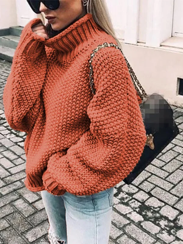 New thick-needle half turtleneck pullover bat-sleeve sweater loose large sweater Collared Crew Neck Turtle Neck
