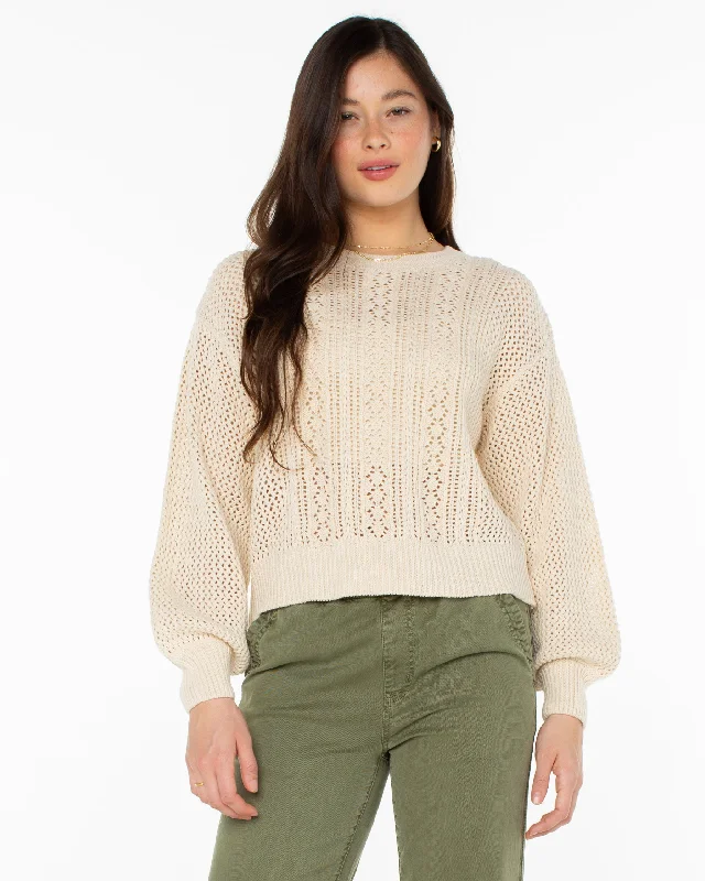 Day Break Open Knit Sweater - Parchment Polka Dot Checkered Tartan