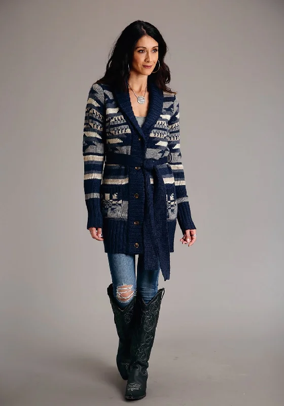 Stetson Womens Indigo Aztec Blue Wool Blend Cardigan Sweater Terry Terry Cloth Terry Knit Stetson Womens Indigo Aztec Blue Wool Blend Cardigan Sweater Terry Terry Cloth Terry Knit