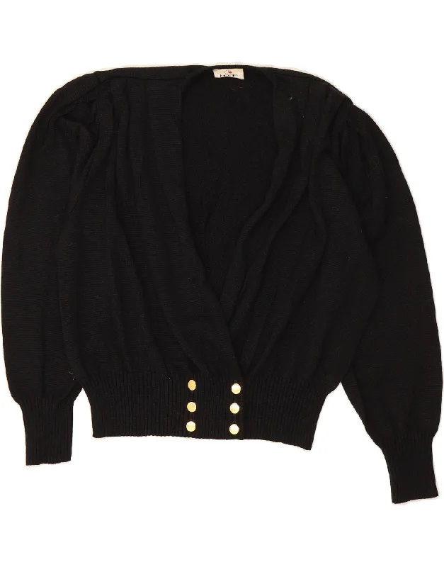VINTAGE Womens Cardigan Sweater IT 42 Medium Black Wool Embroidered Appliqued Beaded VINTAGE Womens Cardigan Sweater IT 42 Medium Black Wool Embroidered Appliqued Beaded