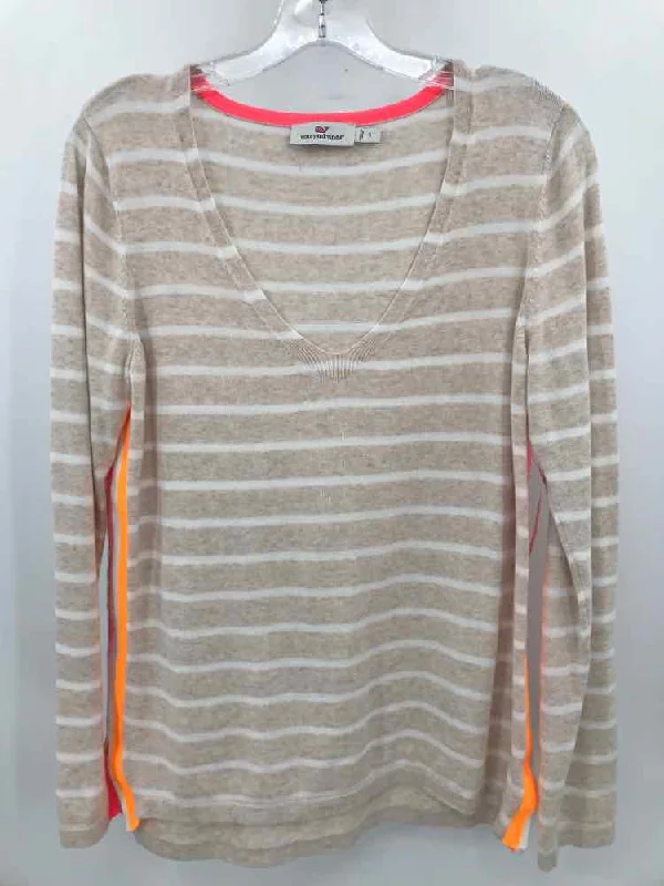 Pre-Owned Vineyard Vines Tan Size Small Stripe Sweater Tailored Straight A-Line