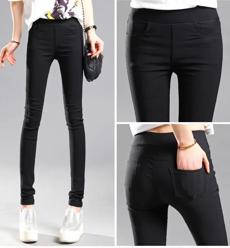 Women Pencil Pants Casual Elastic Waist Skinny Trousers Plus Size Black White Stretch Pants Trousers Fleece Cozy Women Pencil Pants Casual Elastic Waist Skinny Trousers Plus Size Black White Stretch Pants Trousers Fleece Cozy