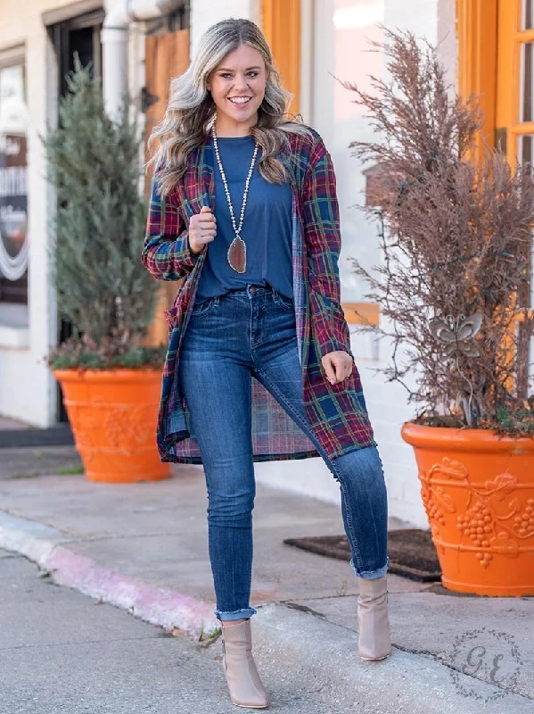 PLAID GIRLS CLUB MAROON & NAVY PLAID CARDIGAN WITH POCKETS Button Cardigan Zip Cardigan Pullover Cardigan PLAID GIRLS CLUB MAROON & NAVY PLAID CARDIGAN WITH POCKETS Button Cardigan Zip Cardigan Pullover Cardigan