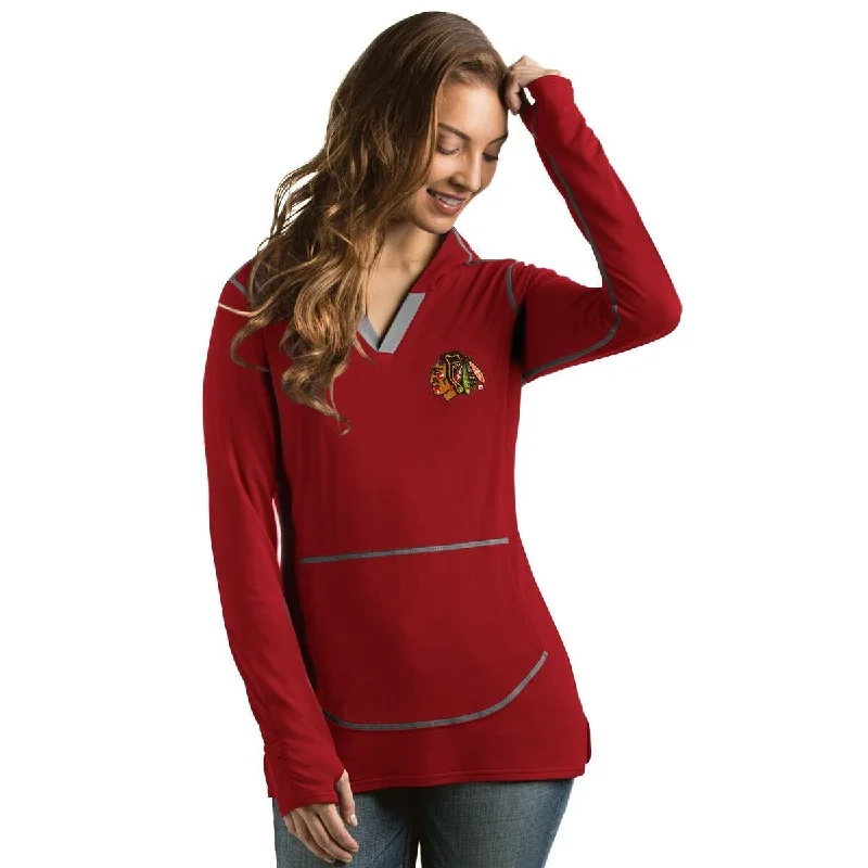 Women's Chicago Blackhawks Move Pullover Hooded Fleece, Red V-Neck Stylish Pullover