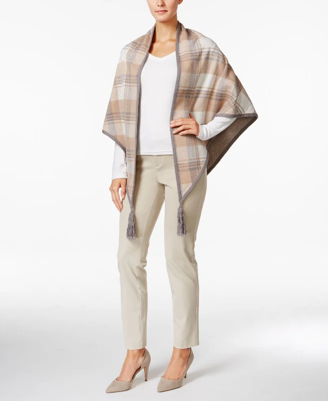 Charter Club Plaid Poncho Cardigan Striped Floral Plaid