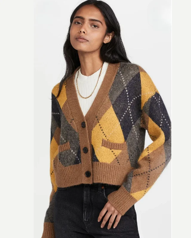 90s Oversized Argyle Cropped Cardigan Modern Contemporary chic