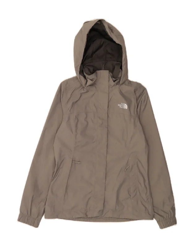 THE NORTH FACE Womens Hooded Rain Jacket UK 6 XS Grey Nylon Notch Collar Jacket Peter Pan Collar Jacket Cowl Neck Jacket