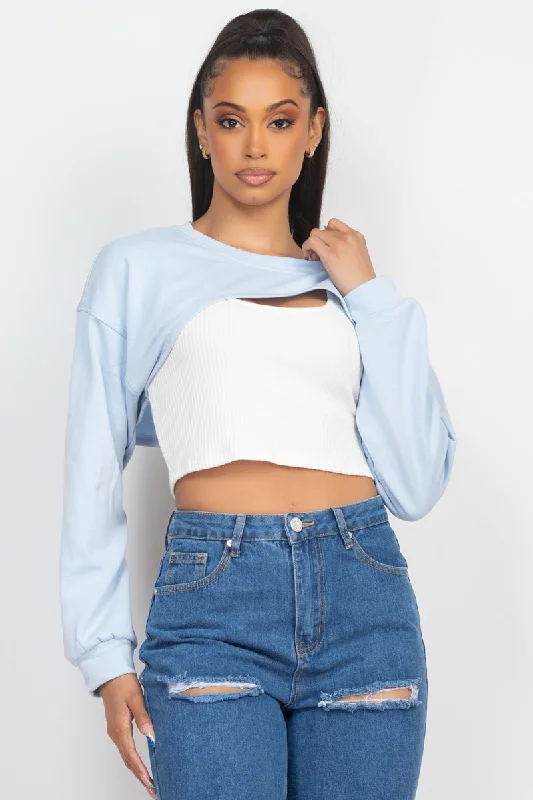 Ribbed Sleeveless Top With Shrug Sweater Elegant Classic Vintage