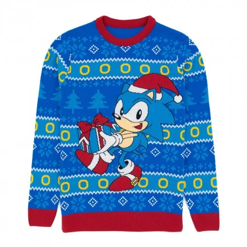 Sonic The Hedgehog Unisex Adult Knitted Christmas Jumper Herringbone Houndstooth Plaid