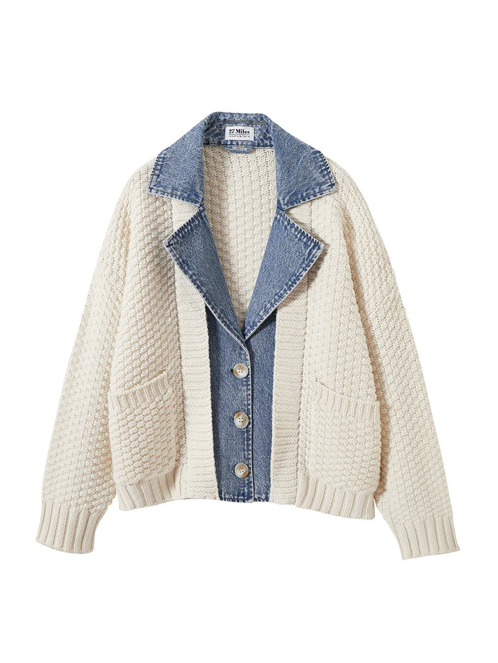 CHUNKY COTTON DENIM JACKET Hooded Jacket Caped Jacket Shawl Collar Jacket