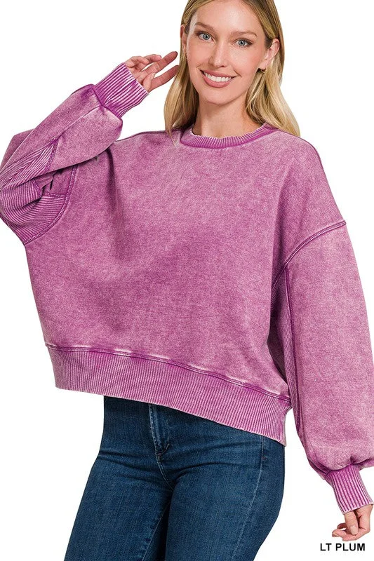 Movies And Chill Light Plum Acid Washed Pullover (Size Large) Textured Knit Design