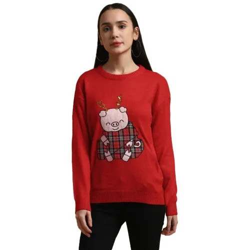 Brave Soul Womens/Ladies Piggy Christmas Jumper Velvet Chenille Corduroy