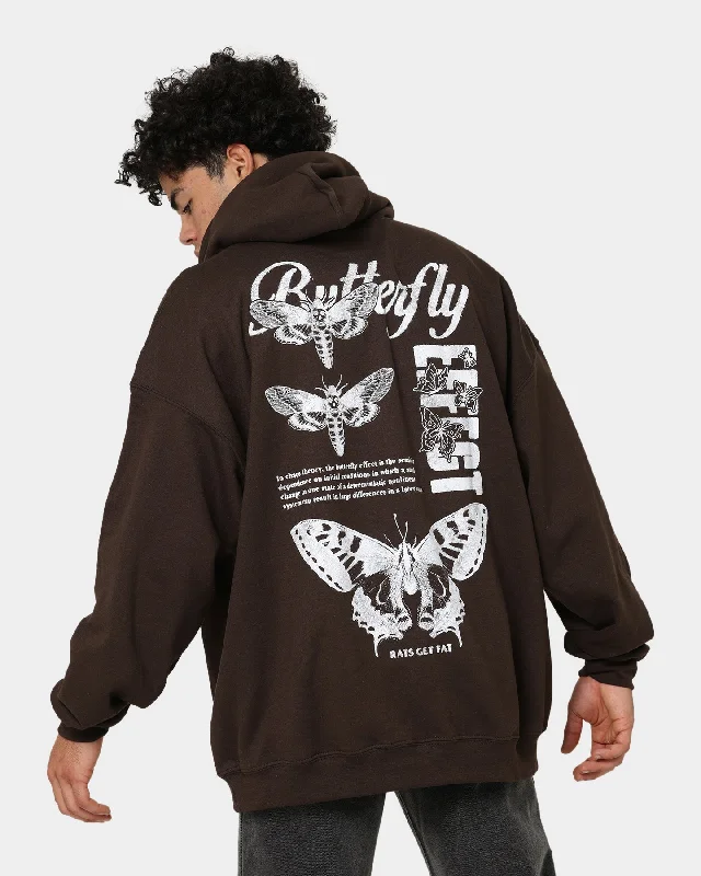 Rats Get Fat Butterfly Effect Hoodie Brown Hoodie with Hem Drawcord Adjustable Customizable