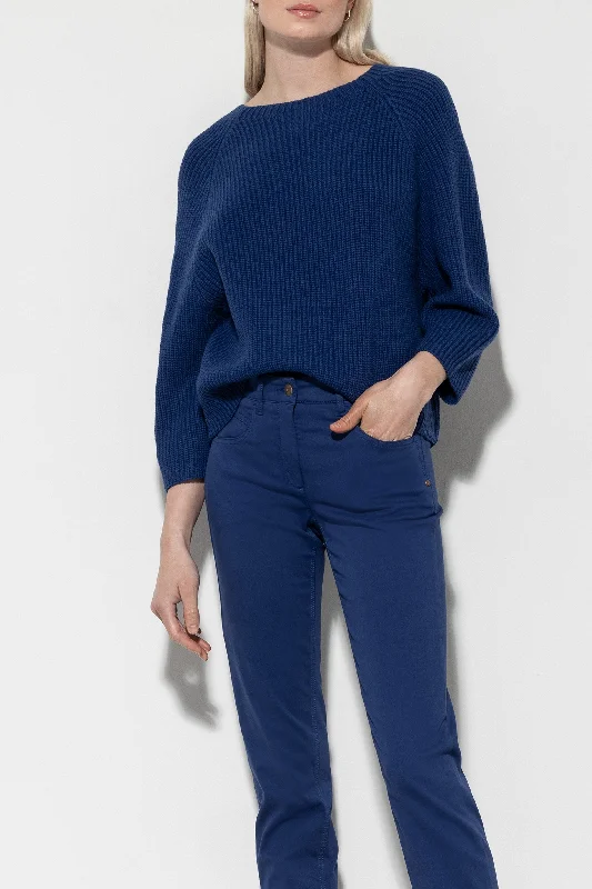 LUISA CERANO Deep Blue Sweater Hooded Sweater Collared Sweater Shawl Collar