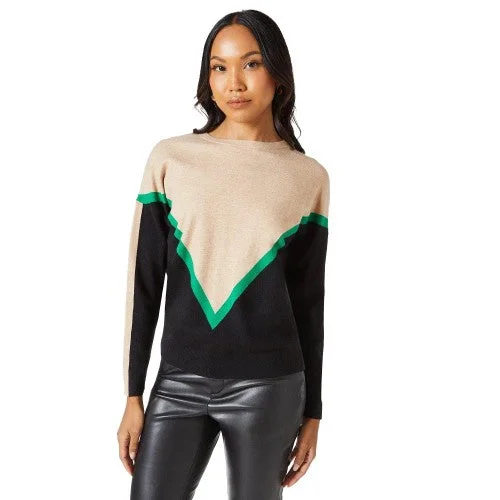Debenhams Womens/Ladies Chevron Stripe Crew Neck Jumper Graphic Sweater Embroidered Appliqued