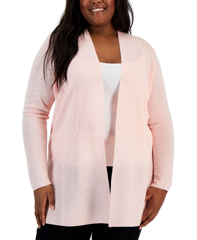 Plus Size Monterey Open-Front Cardigan Layered Multi-layer Single Layer