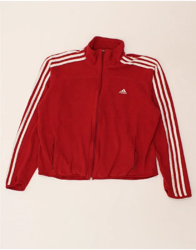 ADIDAS Womens Tracksuit Top Jacket UK 18 Medium Red Polyester Zip Front Button Front Snap Front