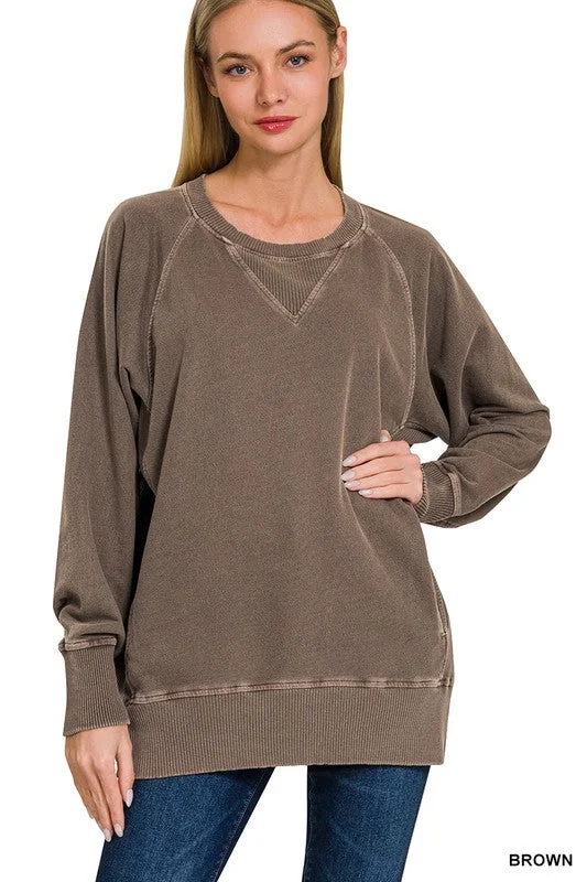 Casual Candor Brown Pullover Top High Neck Pullover