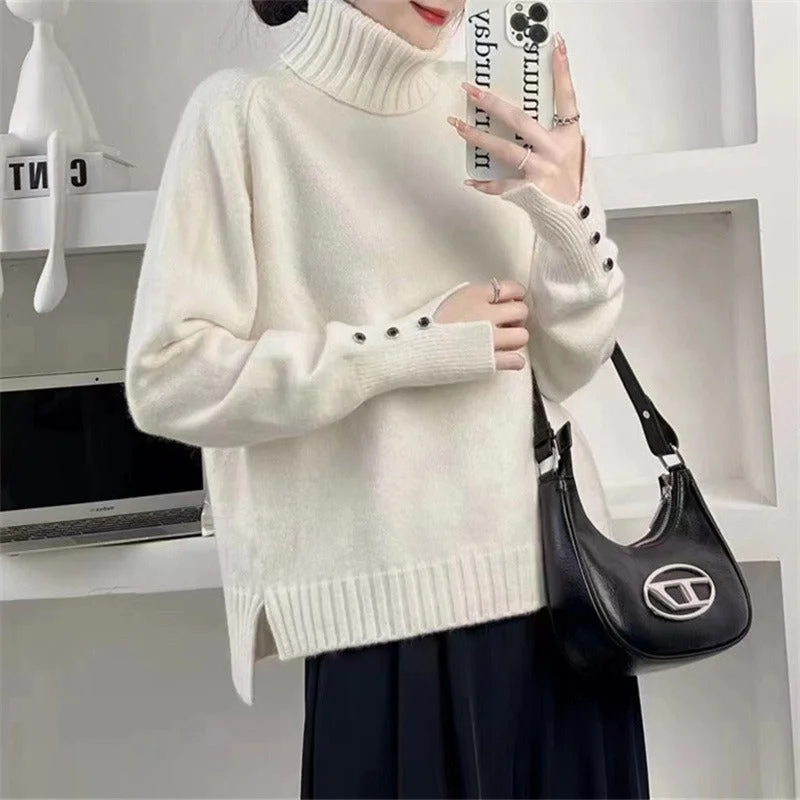 double neck long sleeves Winter Pullover For Women Sheath Sleeve Elegant