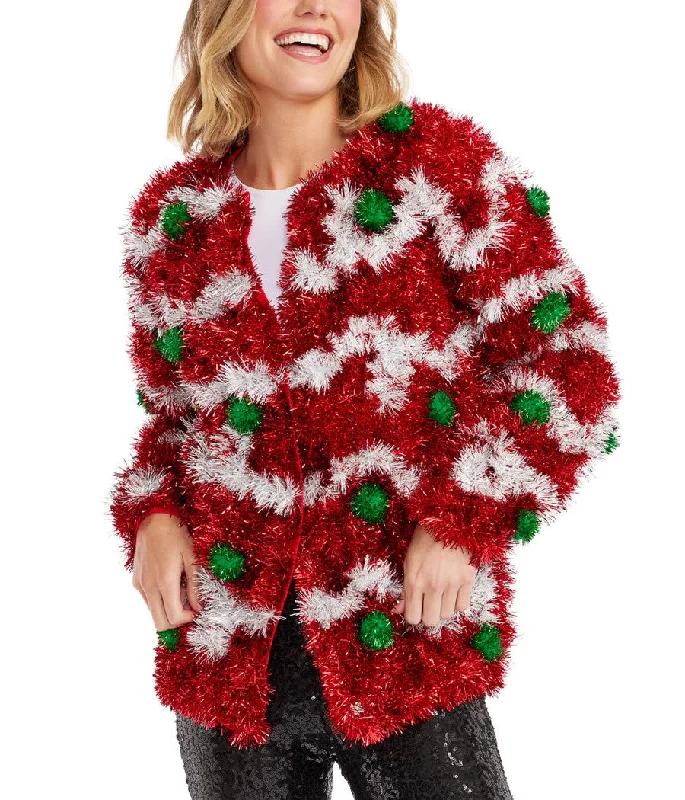 Women's Decked in Red Christmas Cardigan Sweater Seamless Knitted Crochet