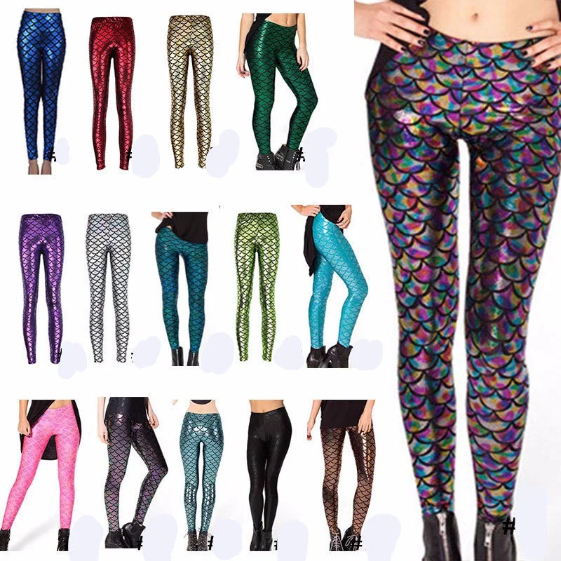 Fashion Trousers Digital Print Women Mermaid Fish Scale Leggings High Trousers Velvet Soft Fashion Trousers Digital Print Women Mermaid Fish Scale Leggings High Trousers Velvet Soft