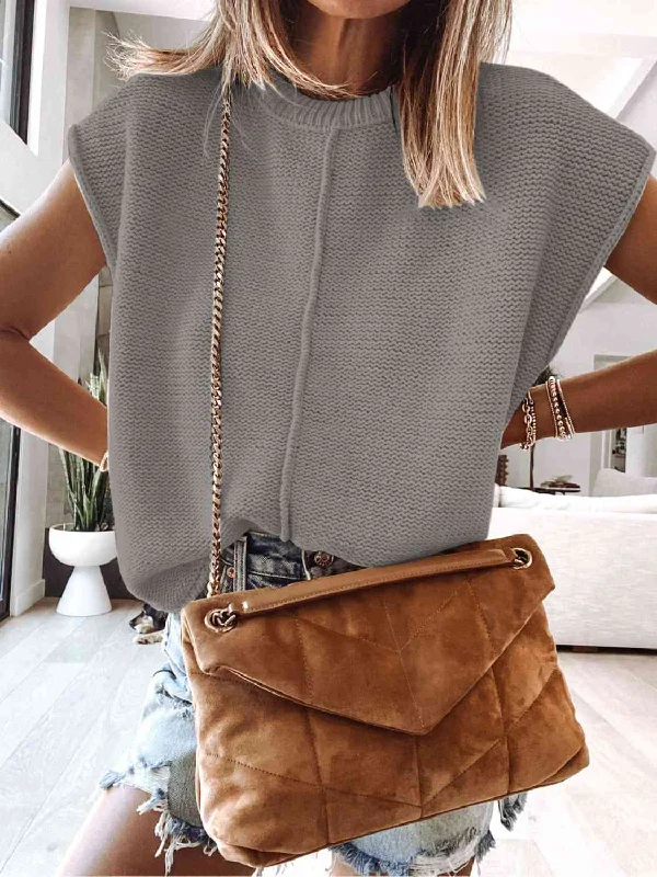 Marina Cap Sleeve Sweater Vest Mesh Blend Leather Blend Suede Blend
