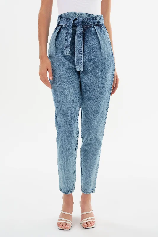 MERANA | Belted Denim Trousers Trousers Silk Elegant