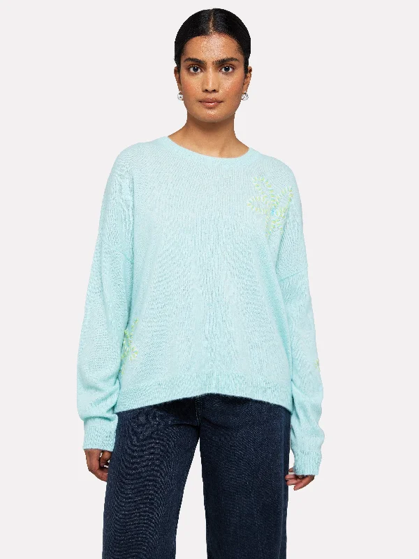 Brodie Cashmere Embroidered Flower Sweater Mesh Fabric Canvas Fabric Denim Fabric