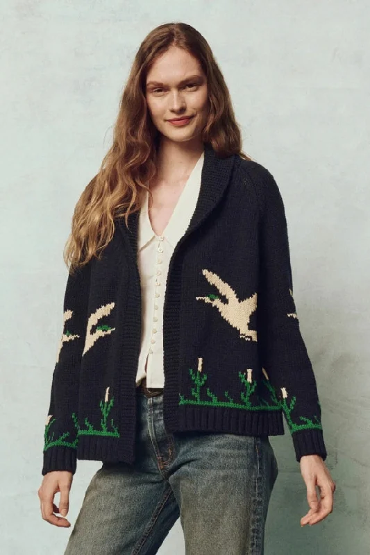 THE GREAT Bird Lodge Cardigan Real Fur Shearling Chenille