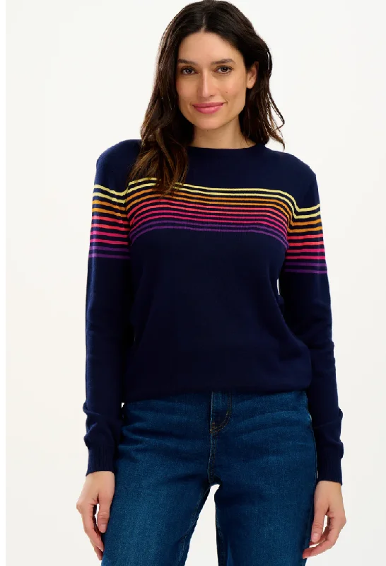Rita Sweater Navy, Rainbow Sunrise Lines Iron Safe Non-Iron Wrinkle Free