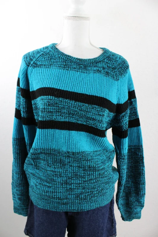 Vintage Blue Striped Pullover (M) Oblong Neck Pullover