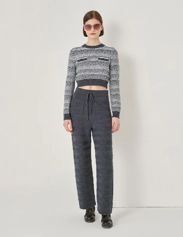 MARYLING Gradient Light Grey Pattern Knit Trousers Trousers Capri Summer