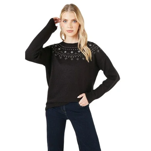Principles Womens/Ladies Hot Fix Fair Isle Jumper Real Fur Shearling Chenille