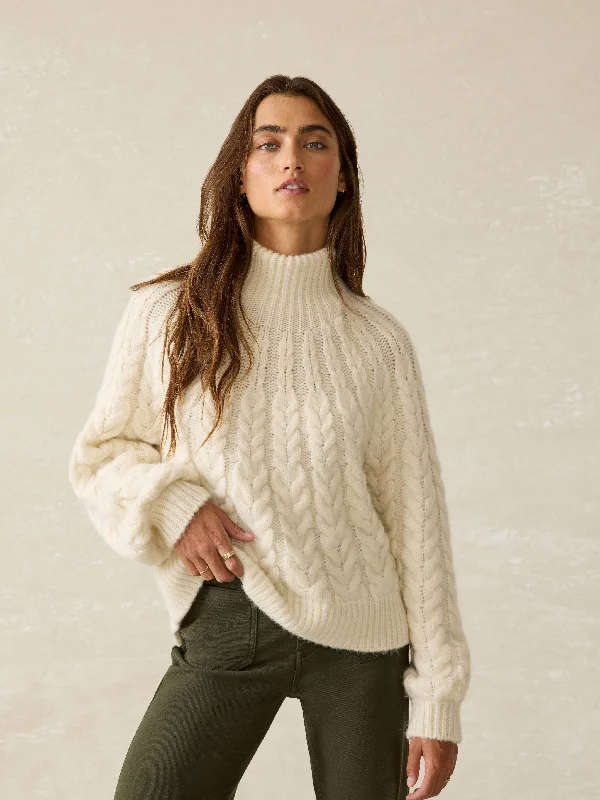 Frost Cableknit Sweater - Cream Herringbone Houndstooth Plaid