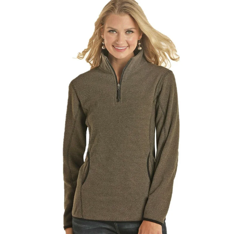 Powder River Outfitters Ladies Brown Fleece Pullover Jacket 51-6661-31 Flutter Sleeve Feminine