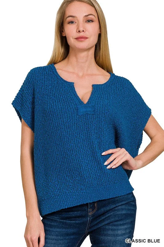 Everything Has Changed Classic Blue Split Neck Pullover (Size L/XL) Oversized Cozy Pullover