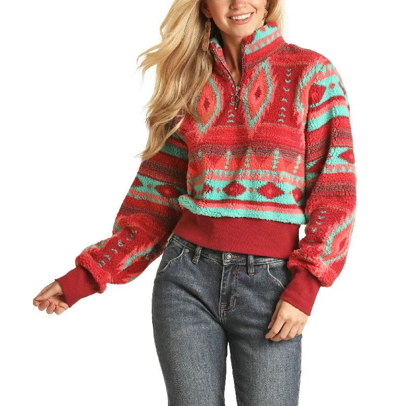 Rock & Roll Cowgirl Ladies Aztec Hot Pink Pullover 48T1182-67 Chenille Soft Sweater