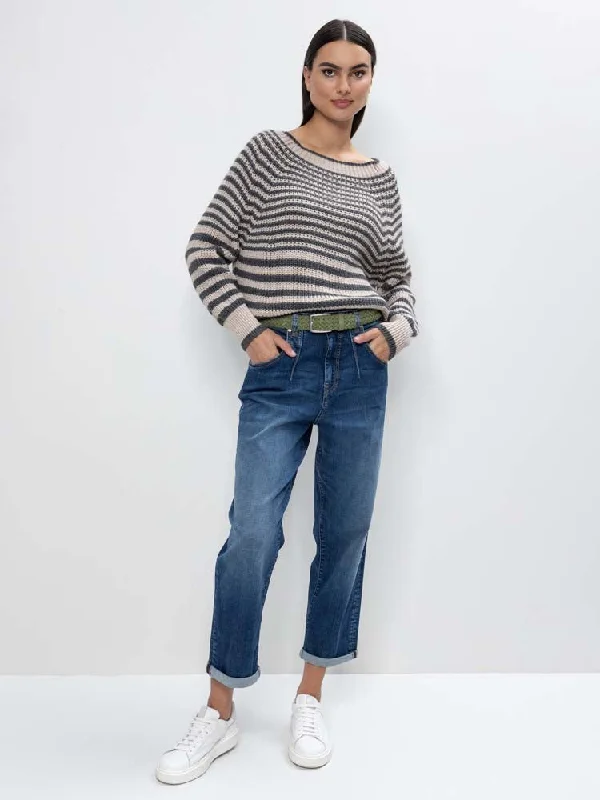 H Grey Stripe Sweater Terry Blend Velvet Blend Canvas Blend