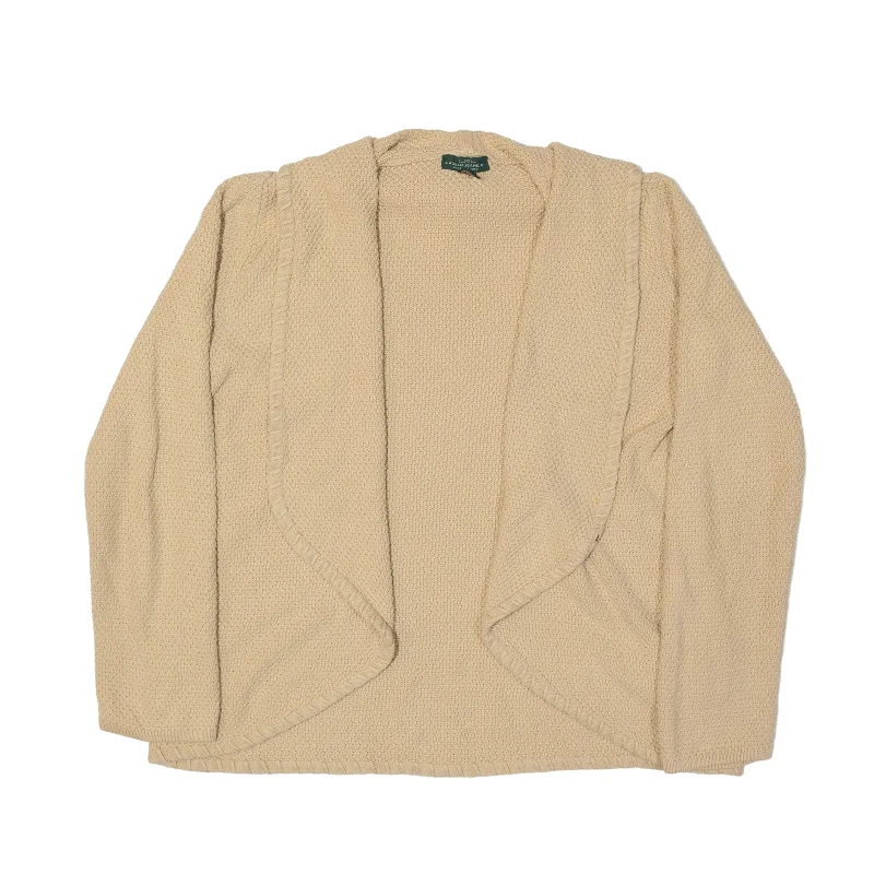 LAUREN RALPH LAUREN Cardigan Beige Waffle Knit Collared Womens M Mesh Cardigan Canvas Denim