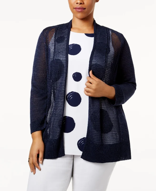 Alfani Plus Size Mixed Stitch Open Front Cardigan Elasticated Padded Insulated