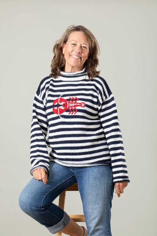 Striped Lobster Alpaca Sweater Ribbed Striped Patterned